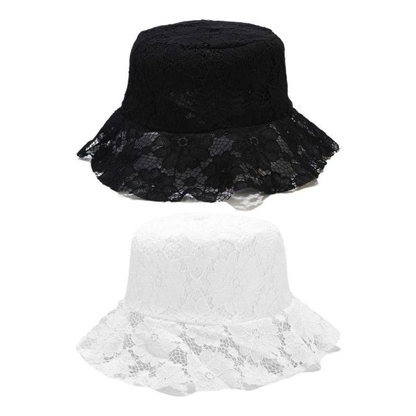 

vintage ladies summer floppy bucket hat embroidery floral lace ruffles sun cap 35ef wide brim hats, Blue;gray