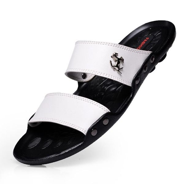 

slippers casual 2021 men sandals shoes summer flip flops beach leather sandalias zapatos hombre, Black