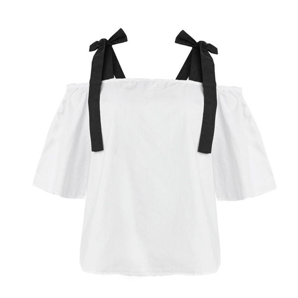 

women's blouses & shirts bowknot off shoulder 2021 spring summer strapless casual loose white shirt lady sweet butterfly