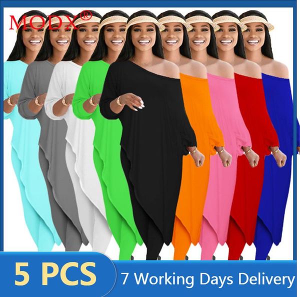 

women's two piece pants wholesale bulk items lots plus size xs-5xl tracksuits women fall long sleeve skew collar x-long + pencil pant s, White