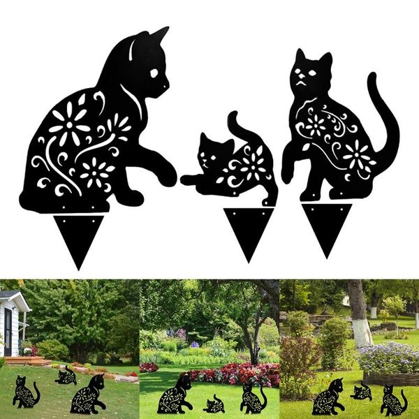 

1set metal cat silhouette stake art fairy garden yard home decoration outdoor lawn backyard ornaments decorations