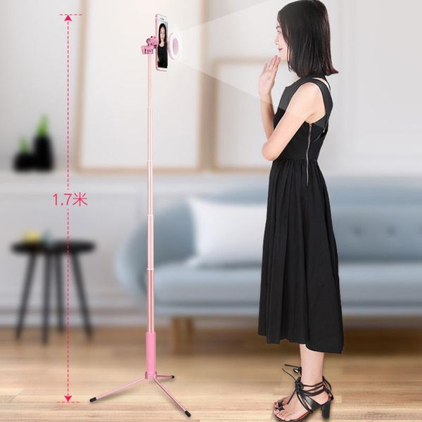 

mini cameras 170cm bluetooth extendable mobile phone selfie stick tripod led ring light flash with monopod mount for live broadcast