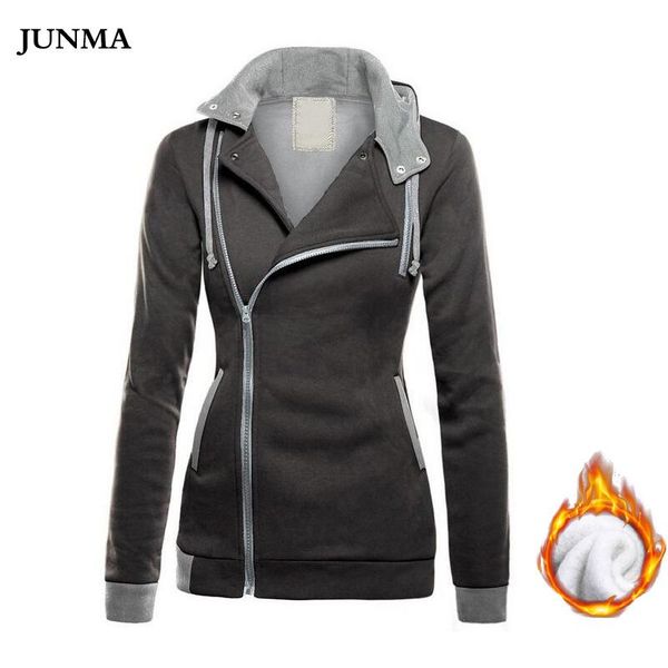 

women's hoodies & sweatshirts junma female sweatshirt 2021 autumn winter long sleeve zip up solid fleece hooded women tracksuit sudader, Black
