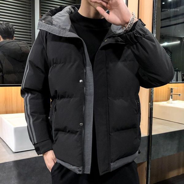 

men's down & parkas stitching contrast color hooded cotton-padded jacket korean version of jackets winter coat, Black