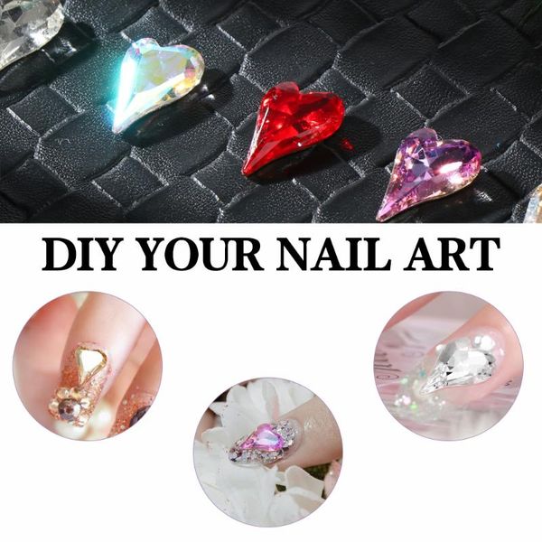 

nail art decorations 10pcs fashion 3d shining love heart sticker ornament crystal diamond jewelry nails decorative manicure tools, Silver;gold