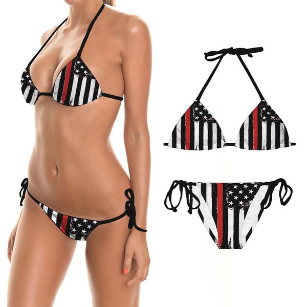 

bikini striped square solid lace up split swimsuit, White;black