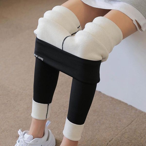 

women's leggings 30# leggins warm and thickened cashmere wear in winter lamb pants cold trousers pantalones de mujer, Black