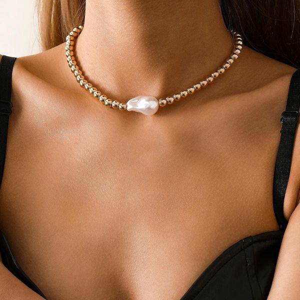 

pendant necklaces 2021 fashion pearl chain necklace women collar wedding punk toggle clasp circle lariat bead choker jewelry, Silver