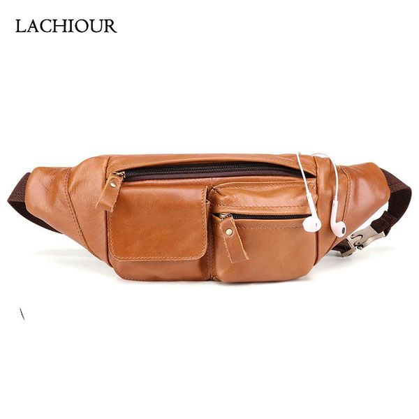 

men genuine leather waist bag pack fashion male chest pouch money phone belt hip men's fanny bags