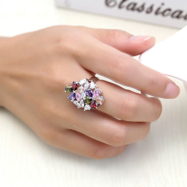 

popular zircon jewelry ring women's wedding colorful, Slivery;golden