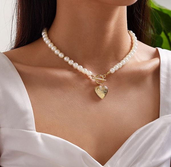 

lady elegant necklaces wind love pendant hand string pearl necklace, Silver