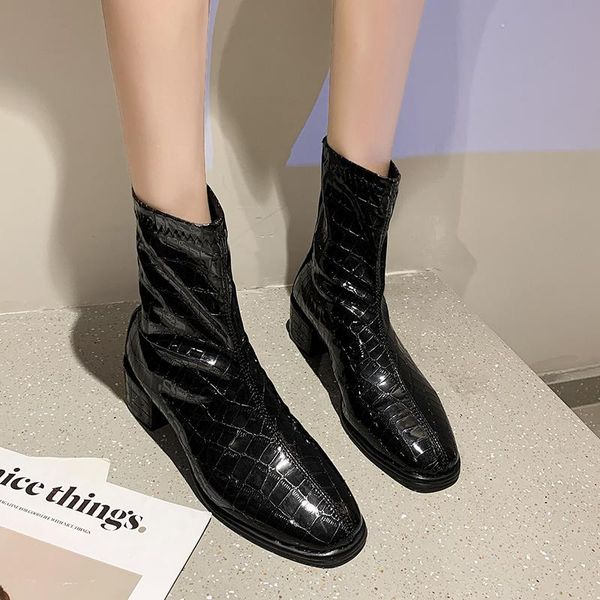 

boots brand women's shoes low heels booties boots-women round toe fashion ladies 2021 autumn mid-calf rubber rock mid calf basic slip, Black