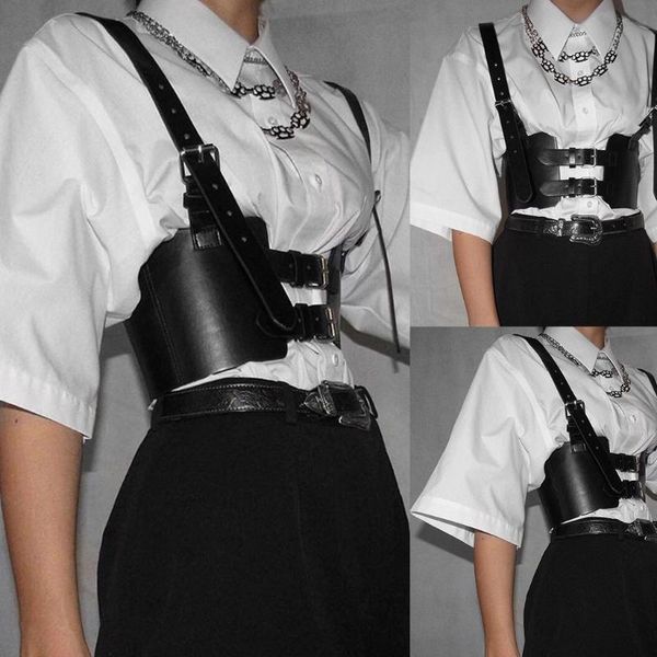 

belts women faux leather waist belt crop vest harajuku gothic punk harness strap vintage underbust corset cincher, Black;brown