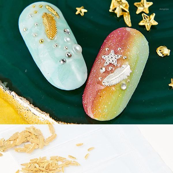 

1set/6grids 3d diy golden metal rivets moon stars series nail decorations arrival mixed shapes shell starfish art1, Silver;gold