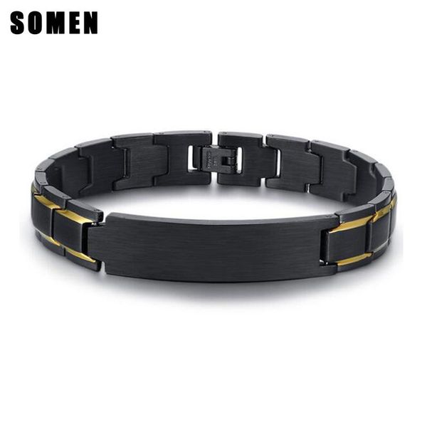 

link, chain 21cm black color stainless steel bracelet matte finished for men classic style polished bracelets wholesale jewelry