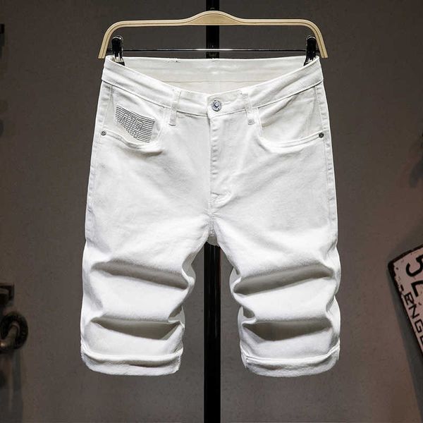 pantaloncini di jeans da uomo estivi di marca tinta unita pantaloni a cinque punte sottili elastici inglesi semplici e alla moda 210531