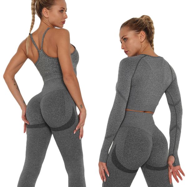 

tracksuits sports outfit woman seamless yoga set clothing sportswear women suit for fitness workout gym leggings sport sets q1vh, Gray