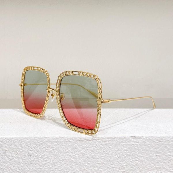 

outdoor eyewear metal rectangular sunglasses with chain rainbow lenses