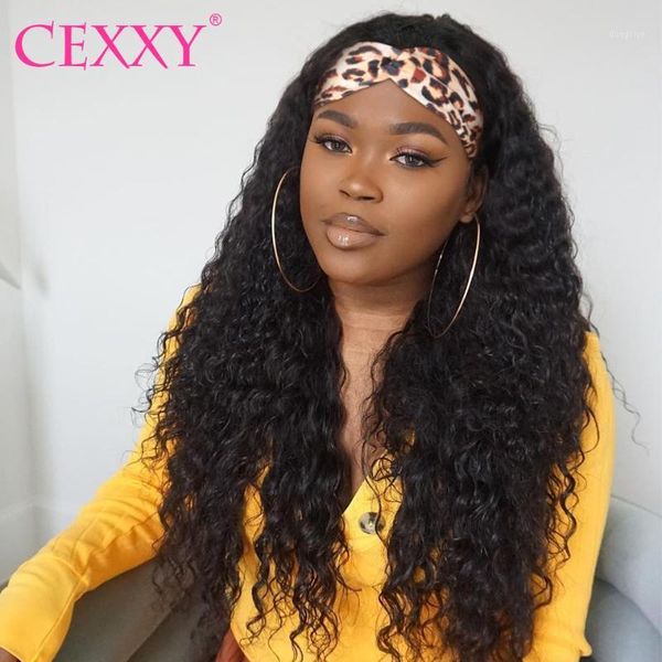 

water wave headband wig scarf 150% density peruvian 30inch full long deep human hair wigs for women remy cexxy hair1, Black;brown