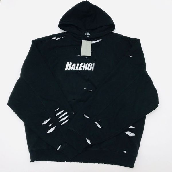 

hoodies 2021 autumn and winter paris home letter long sleeve hoodie men's loose hole breaking outer cover fashion, Black