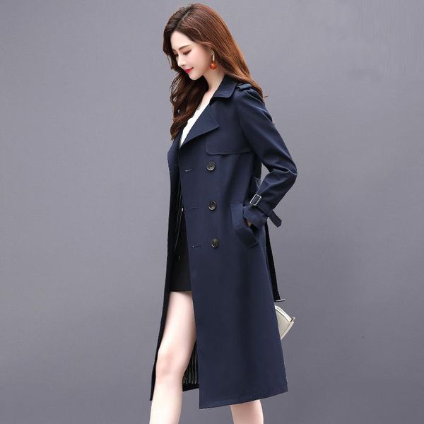 

women's trench coats windbreaker middle long british style 2021 spring and autumn over knee solid color coat, Tan;black