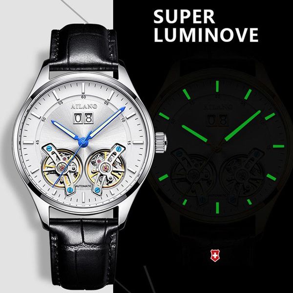 

wristwatches ailang luxury men mechanical wristwatch double tourbillon watches mens brand sapphire man watch waterproof reloj hombre, Slivery;brown