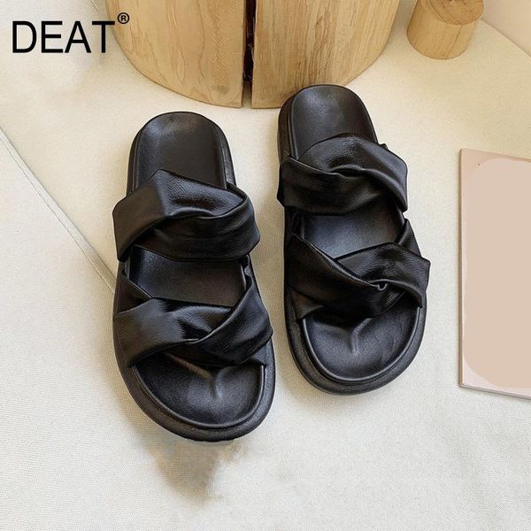 

slippers [deat] 2021 spring summer round toe shallow pu leather bowknot casual thick bottom women shoes fashion tide 10i094, Black