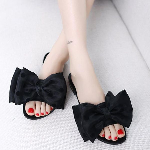 

women bowties slippers woman sweet slides female summer big bow outdoor flats ladies shoes women's comfortable footwear, Black