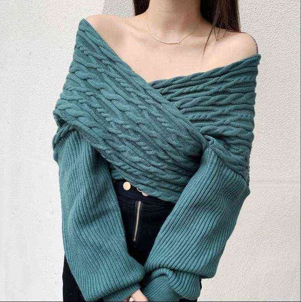 

women sweater sweaters winter cross v neck thick lady off the shouder, White;black