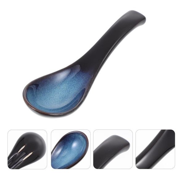 

spoons 4 pcs japanese retro ceramic rice portable (blue)