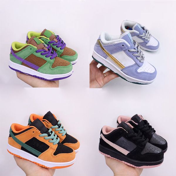 

kids skateboarding shoes sean clivers x dunkling sb low psychic blue metallic gold ceramic black pink nori veneer autumn green deep purple l