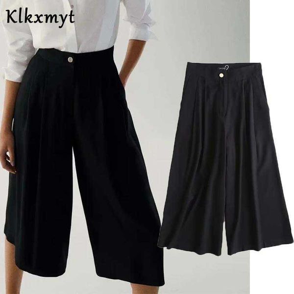 

klkxmyt women pants vintage high waist fashion folds loose straight calf-length pants mujer pantalon femme trousers 210527, Black;white