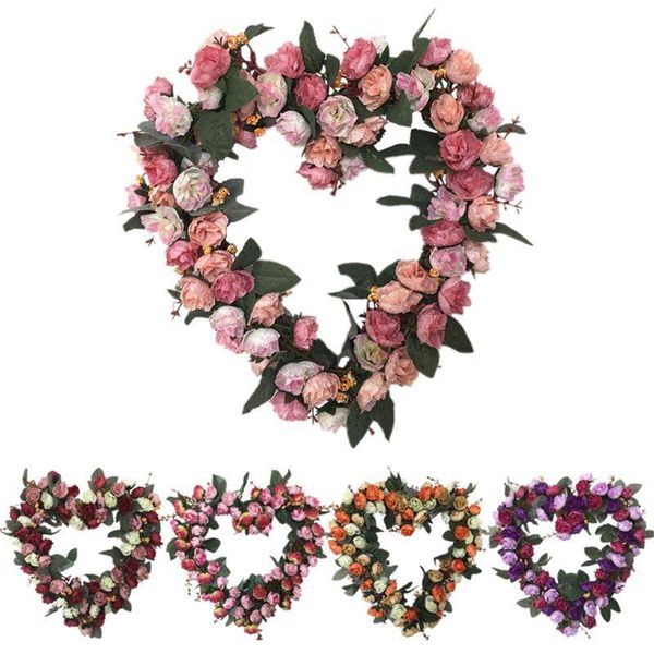

artificial flowers heart-shaped rose wreath spring outdoor for front door t8ne decorative & wreaths