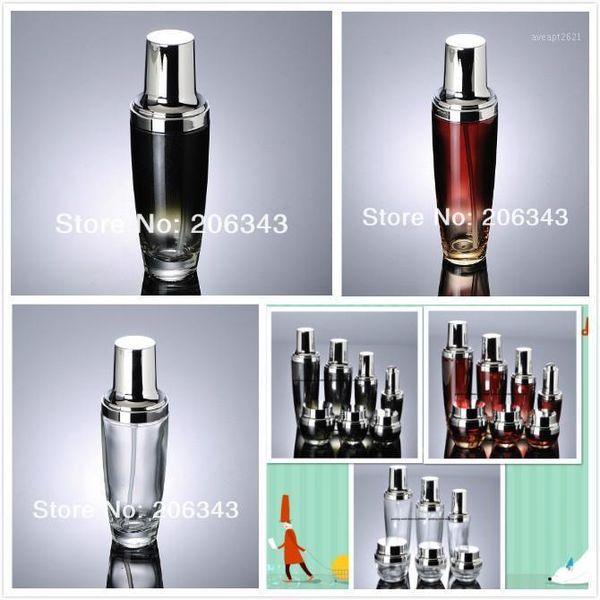

100ml black/red/transparent glass bottle silver pump lid for lotion/emulsion/serum/foundation skin care cosmetic packaging storage bottles &
