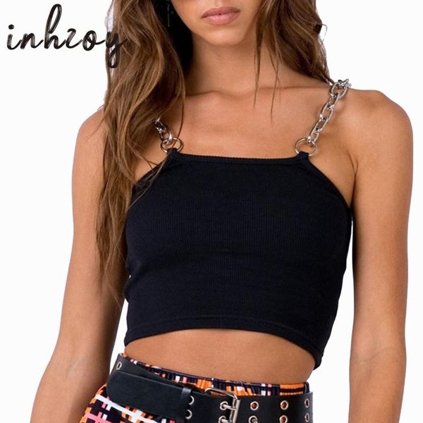 

women's tanks & camis fashion womens knit metal chain strap crop cami vest black green white