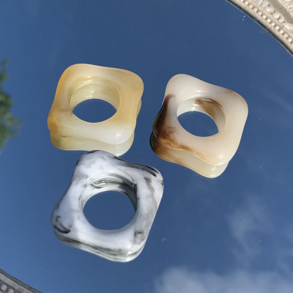 

women cluster rings transparent resin acrylic rhinestone geometric square round ring for girl party gifts 2021, Golden;silver