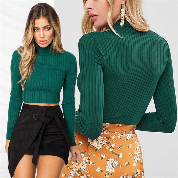 

women casual slim solid ladies cotton ribbed turtle high roll neck long sleeve regular size pullover polyester tees, White