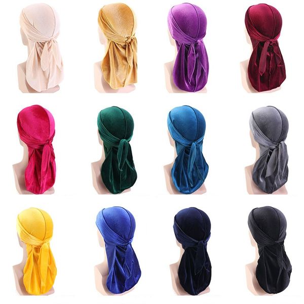 Мальчики Girl Velvet Durag Длинные хвосты головы Wraps Детские Dorag Durags Turban Wigs Пиратские шапки Headscarf Hip Hop Hats Accessscape 572 Y2