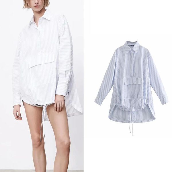 

women's blouses & shirts afeenyrk puff sleeve asymmetrical shirring striped women shirt vintage stylish pockets blouse casual button ch, White