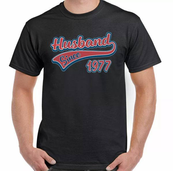 

husband since 1977 mens fun wedding birthday valentine fathers shirt, White;black
