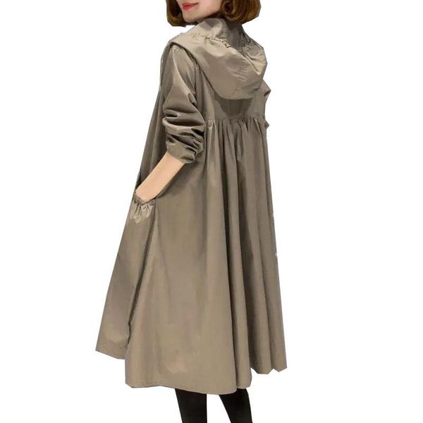 

women's trench coats single/double layer coat 2021 autumn korean casual lady mid-long windbreaker jacket female loose plus size outerwe, Tan;black