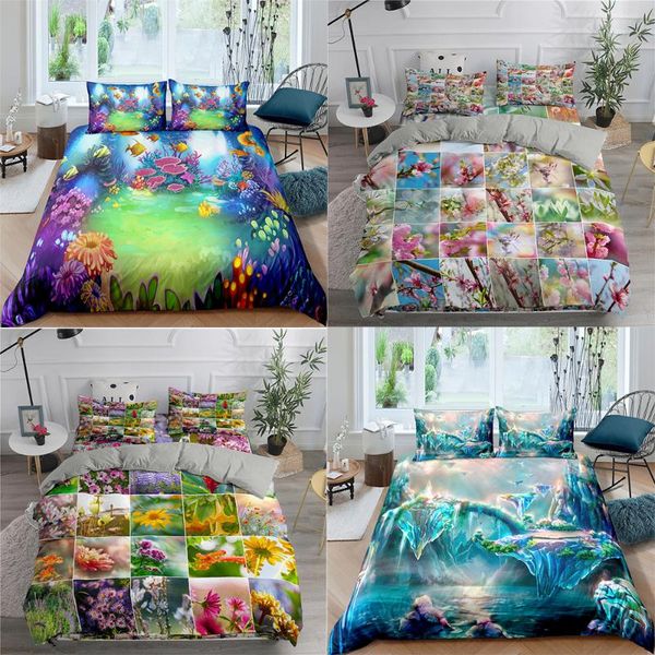 

natural scenery 2 people duvet cover nordic romantic flower bedding set comforters  king twin bed bedclothes no sheet sets
