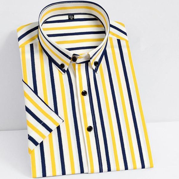 

men's casual shirts fashion non-iron stretch striped pocket-less design short sleeve easy care standard-fit youthful button, White;black