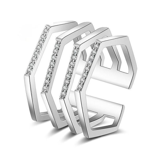 

cluster rings sterling silver 925 women resizable jewelry wide ring, Golden;silver