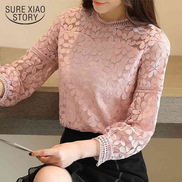 

lace women shirts s and blouses long sleeve hollow shirt 1636 50 210508, White