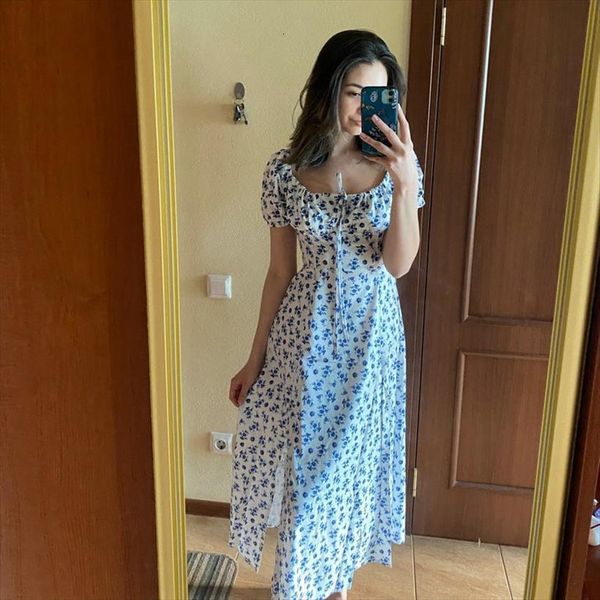 

summer fashion white elegant womens dresses backless puff sleeve print slit long for women floral, Black;gray