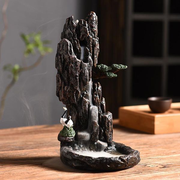 

fragrance lamps buddhism backflow incense burner waterfall cone sticks holder ceramic censer zen lofty mountains and flowing water decor