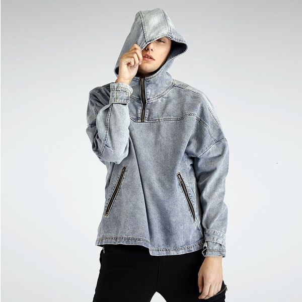 

men's jackets denim oversize high street loose blue jeans jacket hip hop vintage men turtleneck casual jeans hoodies l171 sxyt, Black;brown