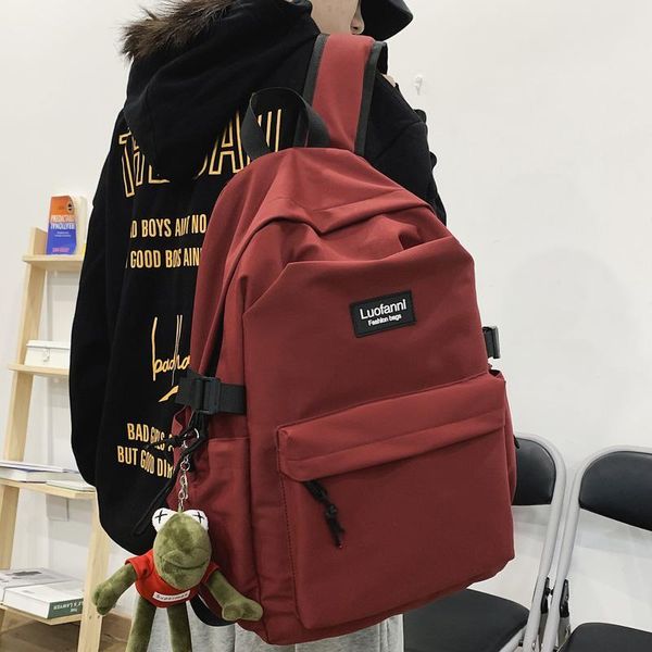 

waterproof nylon women backpack solid color men laplarge capacity insert buckle schoolbag book bag