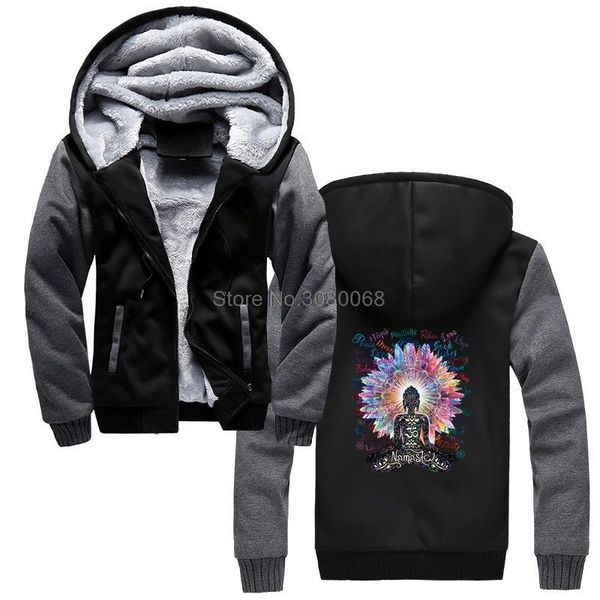 

men's hoodies & sweatshirts hoodie namaste buddha flowers positive quotes colour explosion winter men thicken hooded coat sweatshirt st, Black